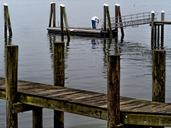 White Shirt On Dock